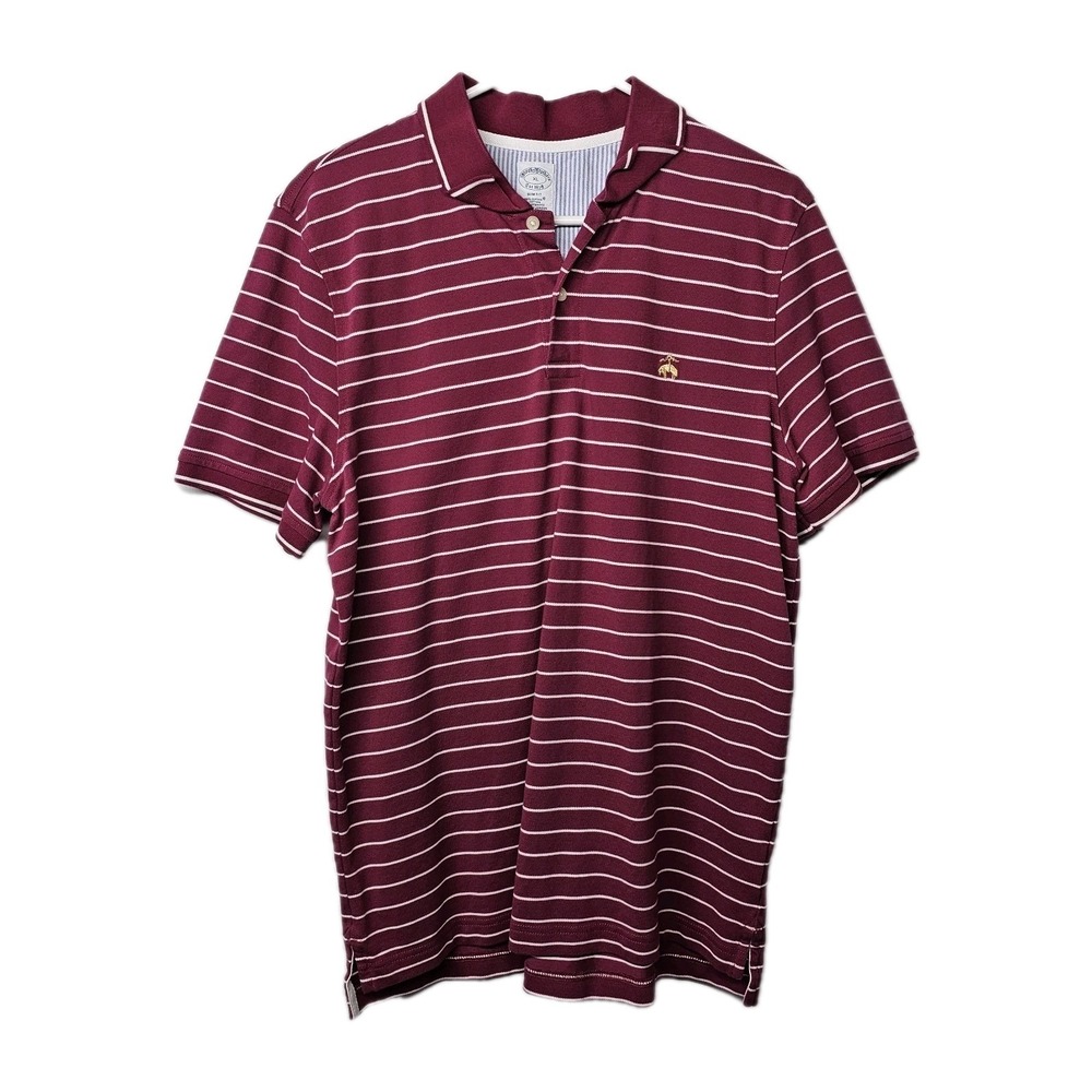 Brooks Brothers Mens XL Slim Fit Polo‎ Shirt Red White Striped Cotton Logo EUC